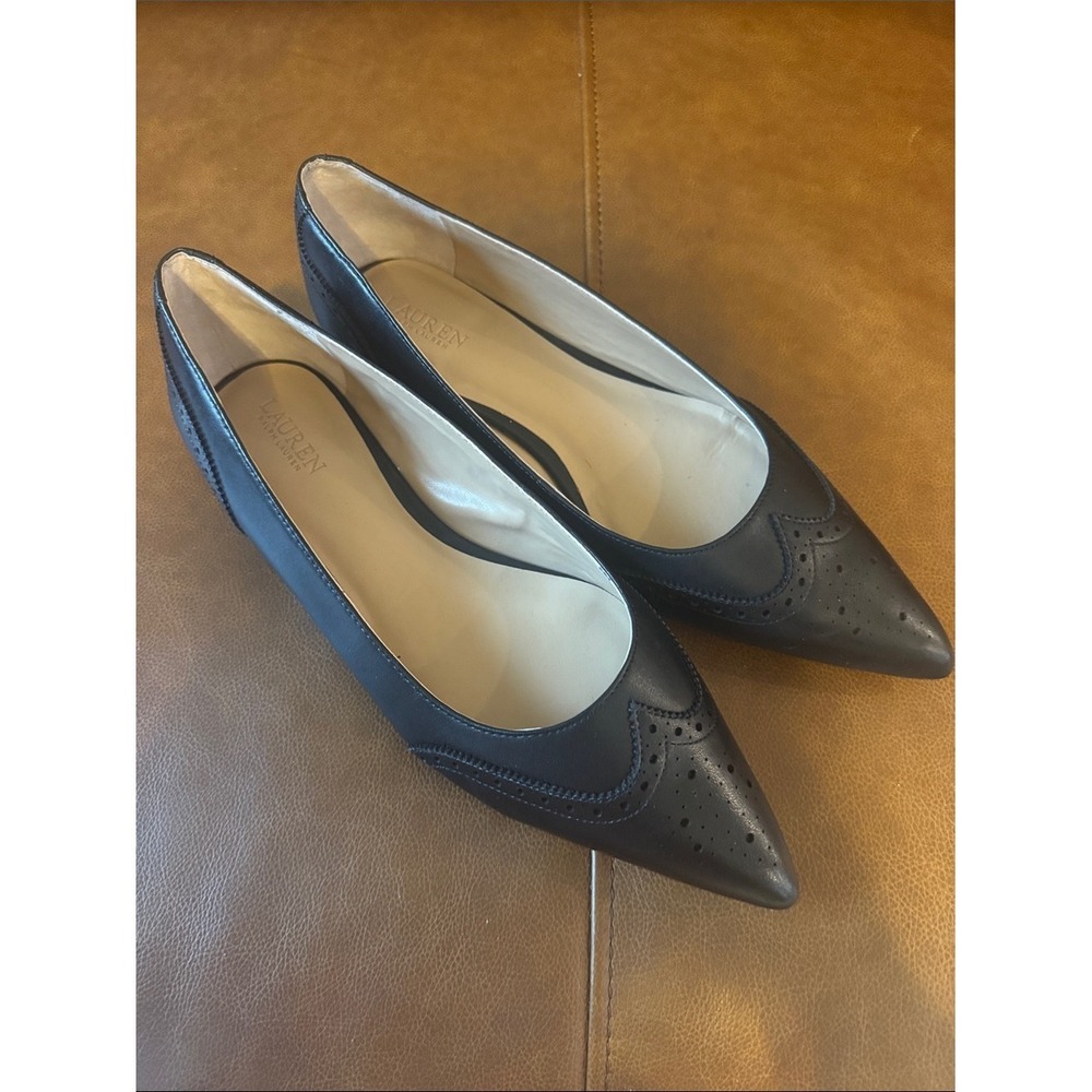 Lauren Ralph Lauren Loraine Black Perforated Leather Ballet Flats Womens 9.5 B